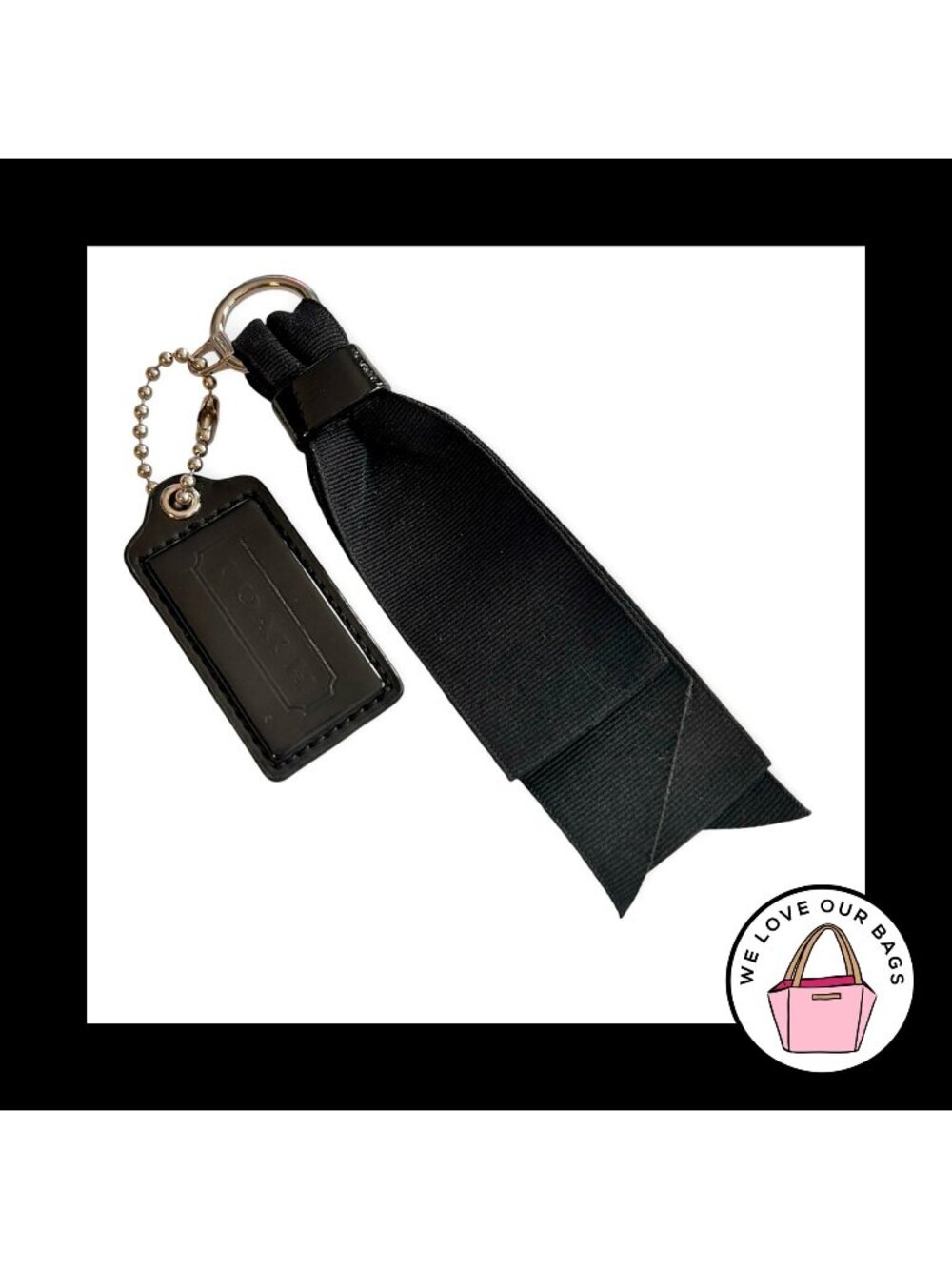 2 Lot COACH POPPY Ribbon Tassel & Hang Tag Bag Charm Keychain Fob Patent Leather